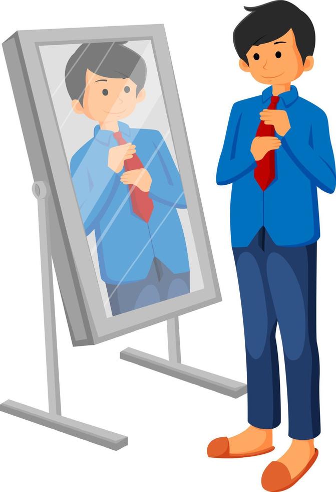 caucasian business man adjusting tie in front of the mirror free vector